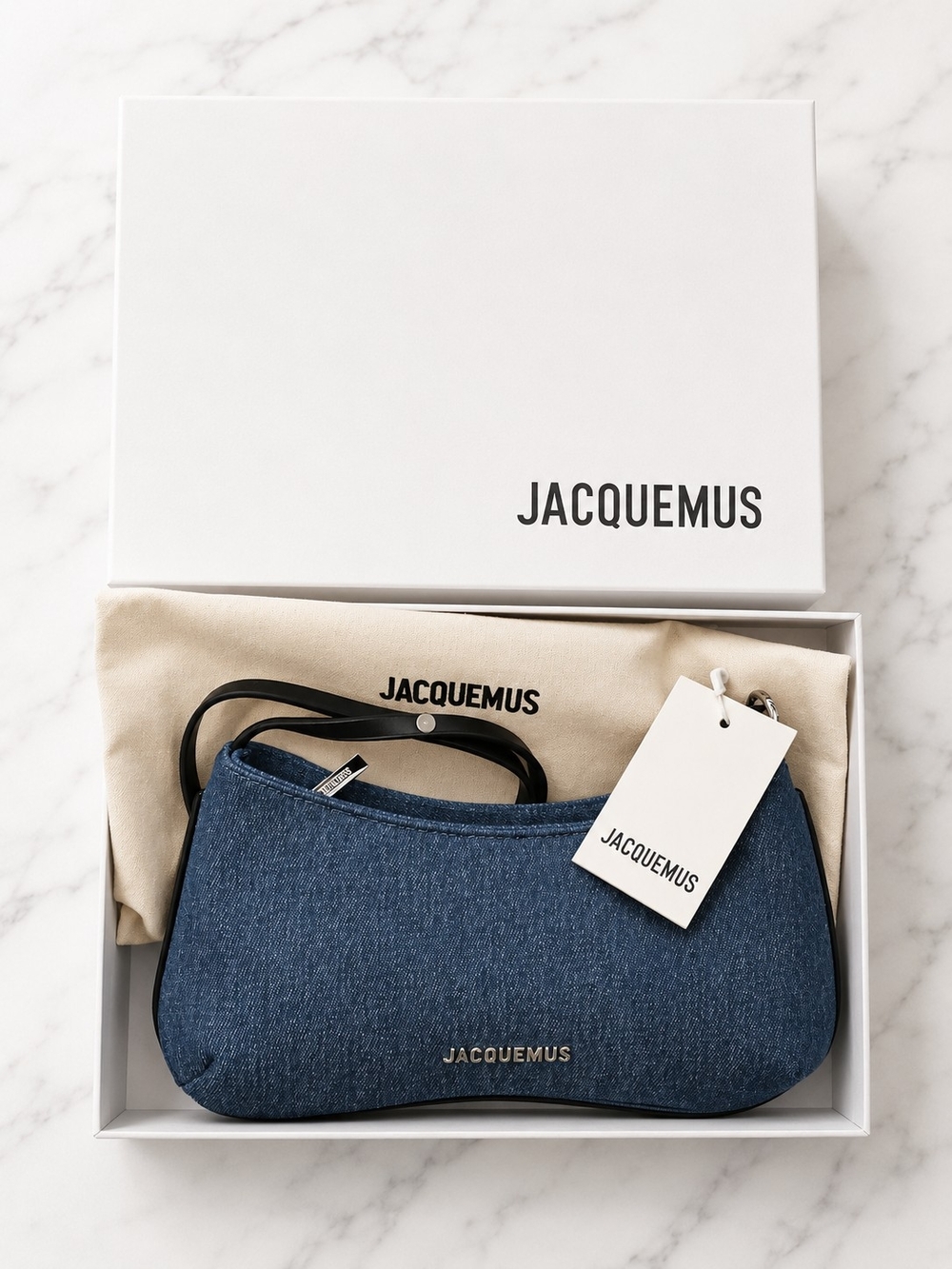 Jacquemus Blue Denim Shoulder Bag with Gold Logo